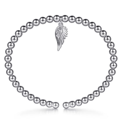 925 Sterling Silver Bujukan Beaded Angel Wing Charm Bangle Bracelet