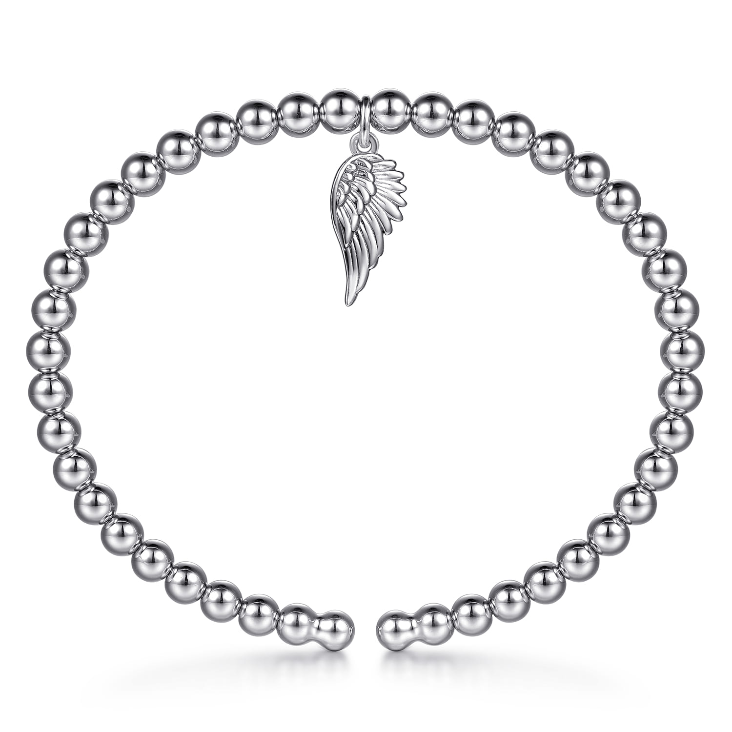 925 Sterling Silver Bujukan Beaded Angel Wing Charm Bangle Bracelet - Shot 3