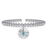 925 Sterling Silver Bujukan Beaded Bezel Set Blue Topaz and Diamond Cut Charm Bangle Bracelet