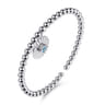 925 Sterling Silver Bujukan Beaded Bezel Set Blue Topaz and Diamond Cut Charm Bangle Bracelet
