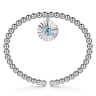 925 Sterling Silver Bujukan Beaded Bezel Set Blue Topaz and Diamond Cut Charm Bangle Bracelet