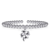 925 Sterling Silver Bujukan Beaded Clovers Charm Bangle Bracelet