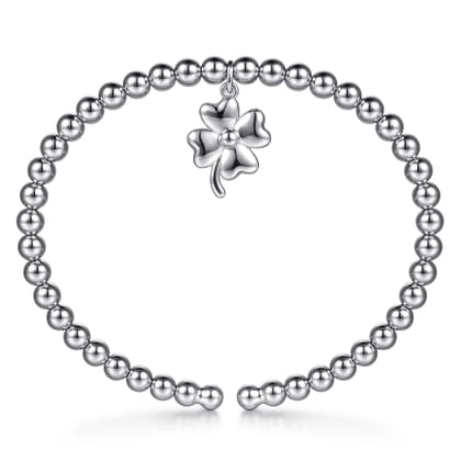 925 Sterling Silver Bujukan Beaded Clovers Charm Bangle Bracelet