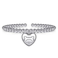 925 Sterling Silver Bujukan Beaded Heart Charm Bangle Bracelet
