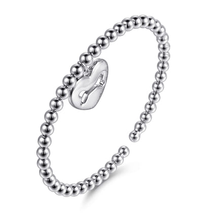 925 Sterling Silver Bujukan Beaded Heart Charm Bangle Bracelet