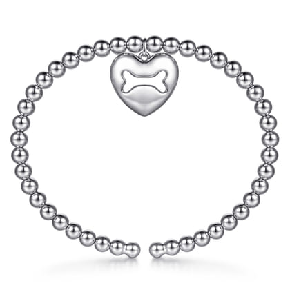 925 Sterling Silver Bujukan Beaded Heart Charm Bangle Bracelet