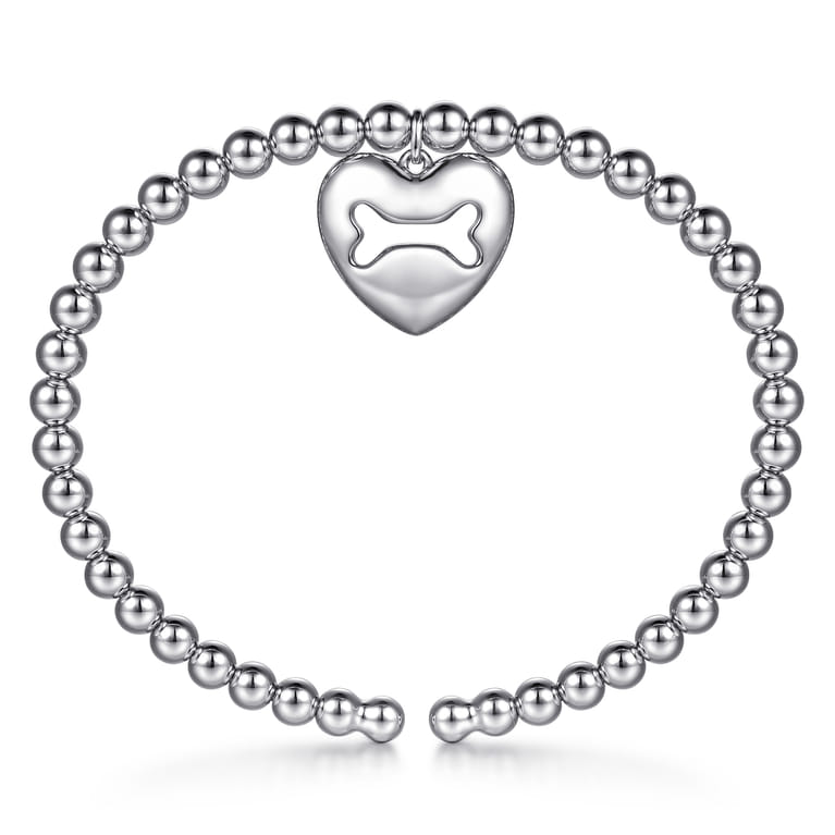 925 Sterling Silver Bujukan Beaded Heart Charm Bangle Bracelet - Shot 3