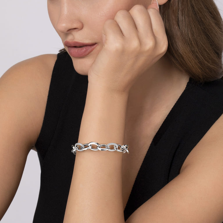 925 Sterling Silver Bujukan Beaded Link Chain Bracelet - Shot 3