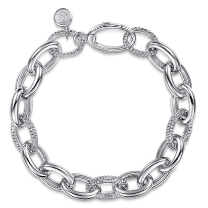 925 Sterling Silver Bujukan Beaded Link Chain Bracelet