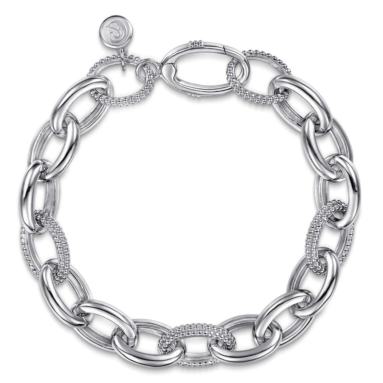 925 Sterling Silver Bujukan Beaded Link Chain Bracelet - Shot 1