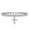 925 Sterling Silver Bujukan Beaded Rope Cross Charm Bangle Bracelet