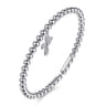 925 Sterling Silver Bujukan Beaded Rope Cross Charm Bangle Bracelet