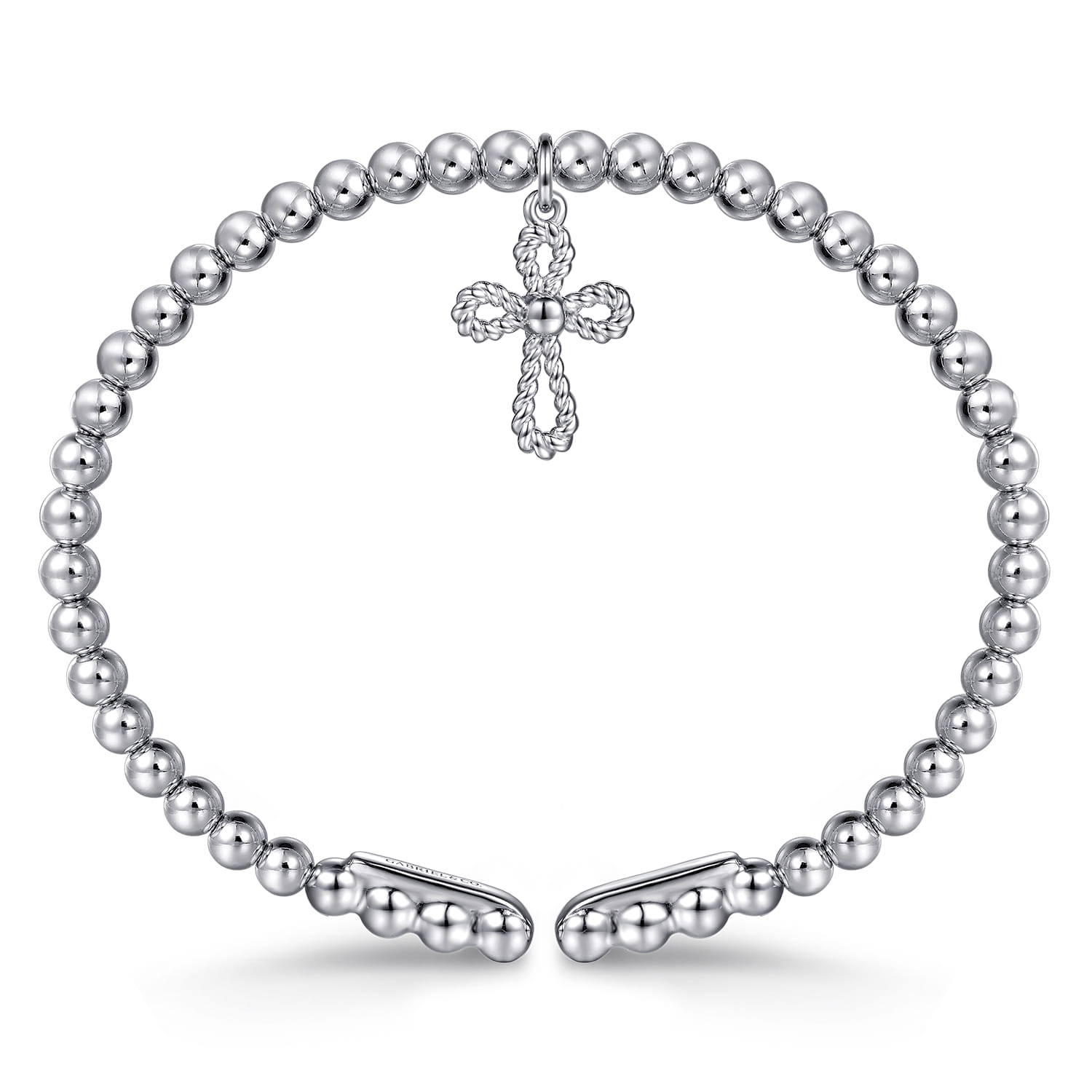 925 Sterling Silver Bujukan Beaded Rope Cross Charm Bangle Bracelet - Shot 3
