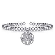 925 Sterling Silver Bujukan Beaded Sand Dollar Charm Bangle Bracelet