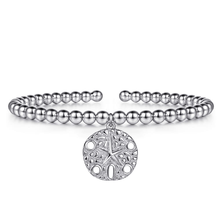 925 Sterling Silver Bujukan Beaded Sand Dollar Charm Bangle Bracelet - Shot 1