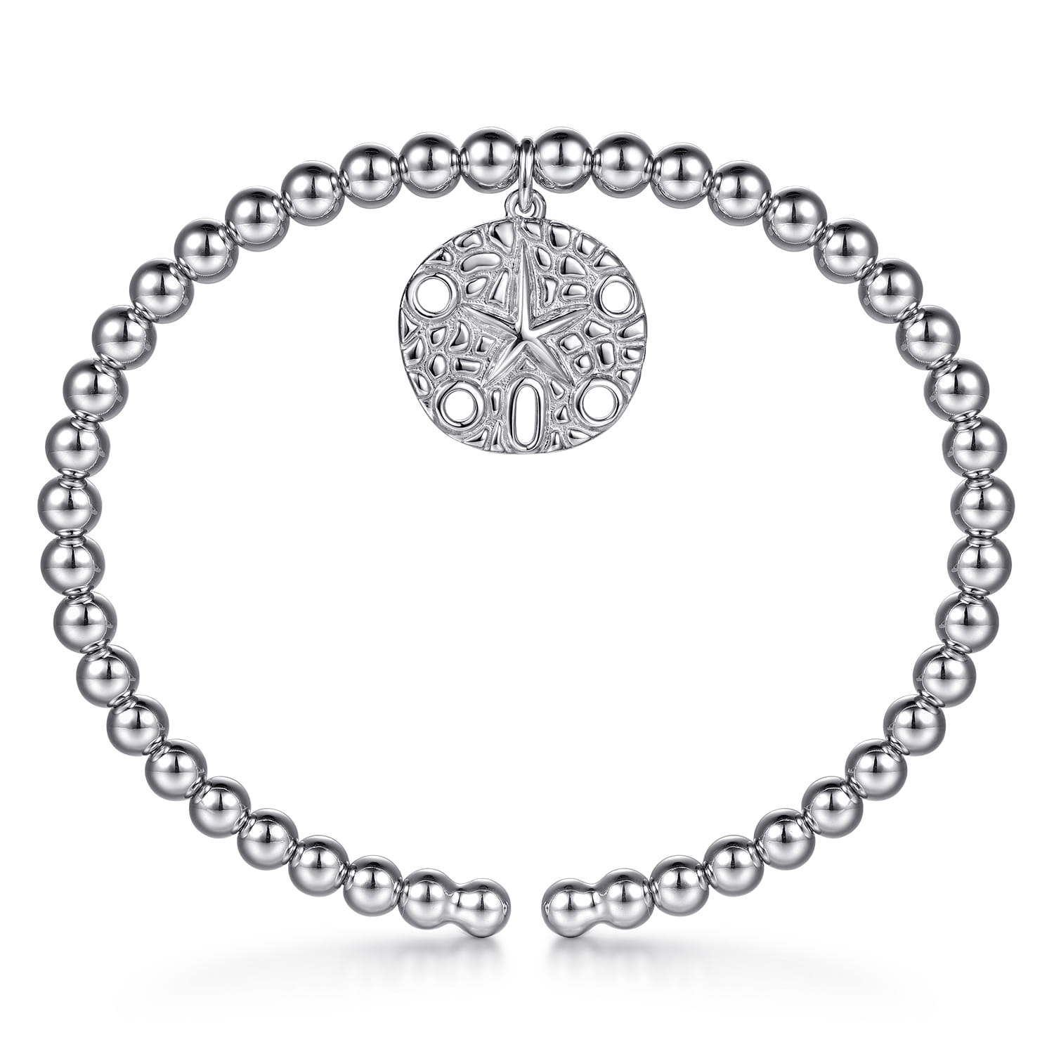925 Sterling Silver Bujukan Beaded Sand Dollar Charm Bangle Bracelet - Shot 3