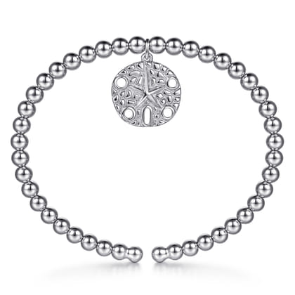 925 Sterling Silver Bujukan Beaded Sand Dollar Charm Bangle Bracelet