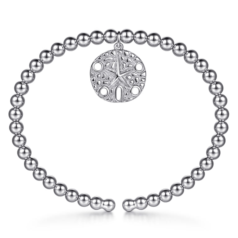 925 Sterling Silver Bujukan Beaded Sand Dollar Charm Bangle Bracelet - Shot 3