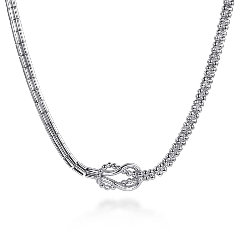 925 Sterling Silver Bujukan Beaded Stirrup Chocker Necklace - Shot 1