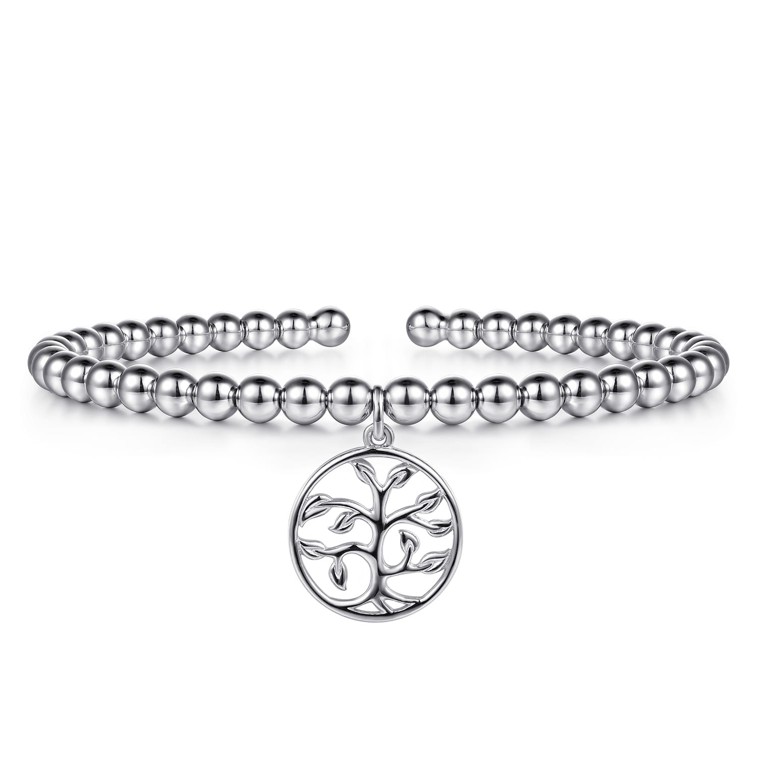 925 Sterling Silver Bujukan Beaded Tree of Life Charm Bangle Bracelet - Shot 1