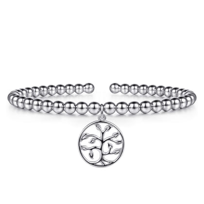 925 Sterling Silver Bujukan Beaded Tree of Life Charm Bangle Bracelet