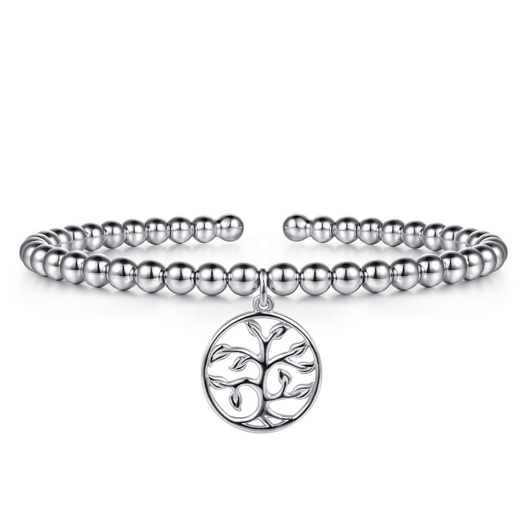 925 Sterling Silver Bujukan Beaded Tree of Life Charm Bangle Bracelet - Shot 1