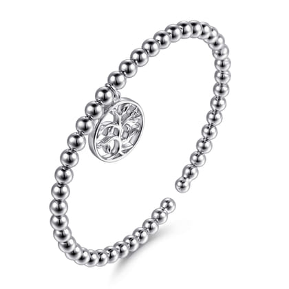 925 Sterling Silver Bujukan Beaded Tree of Life Charm Bangle Bracelet