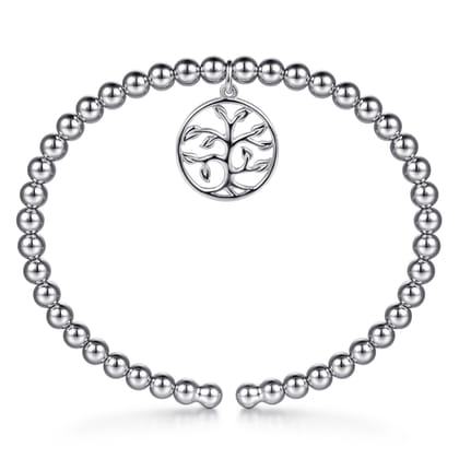 925 Sterling Silver Bujukan Beaded Tree of Life Charm Bangle Bracelet