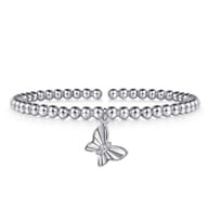 925 Sterling Silver Bujukan Beaded White Sapphire Butterfly Charm Bangle Bracelet