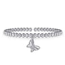 925 Sterling Silver Bujukan Beaded White Sapphire Butterfly Charm Bangle Bracelet