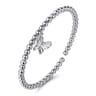 925 Sterling Silver Bujukan Beaded White Sapphire Butterfly Charm Bangle Bracelet