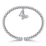 925 Sterling Silver Bujukan Beaded White Sapphire Butterfly Charm Bangle Bracelet
