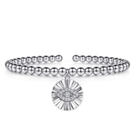925 Sterling Silver Bujukan Beaded White Sapphire Evil Eye Charm Bangle Bracelet