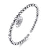 925 Sterling Silver Bujukan Beaded White Sapphire Evil Eye Charm Bangle Bracelet