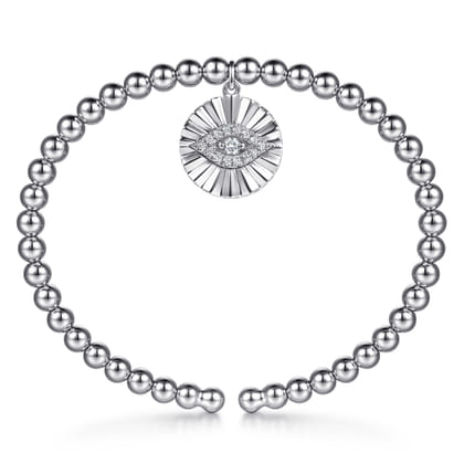 925 Sterling Silver Bujukan Beaded White Sapphire Evil Eye Charm Bangle Bracelet