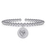 925 Sterling Silver Bujukan Beaded White Sapphire Heart Charm Bangle Bracelet