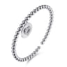 925 Sterling Silver Bujukan Beaded White Sapphire Heart Charm Bangle Bracelet
