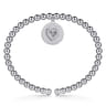 925 Sterling Silver Bujukan Beaded White Sapphire Heart Charm Bangle Bracelet