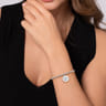 925 Sterling Silver Bujukan Beaded White Sapphire Heart Charm Bangle Bracelet