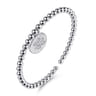 925 Sterling Silver Bujukan Beaded White Sapphire Paw Charm Bangle Bracelet
