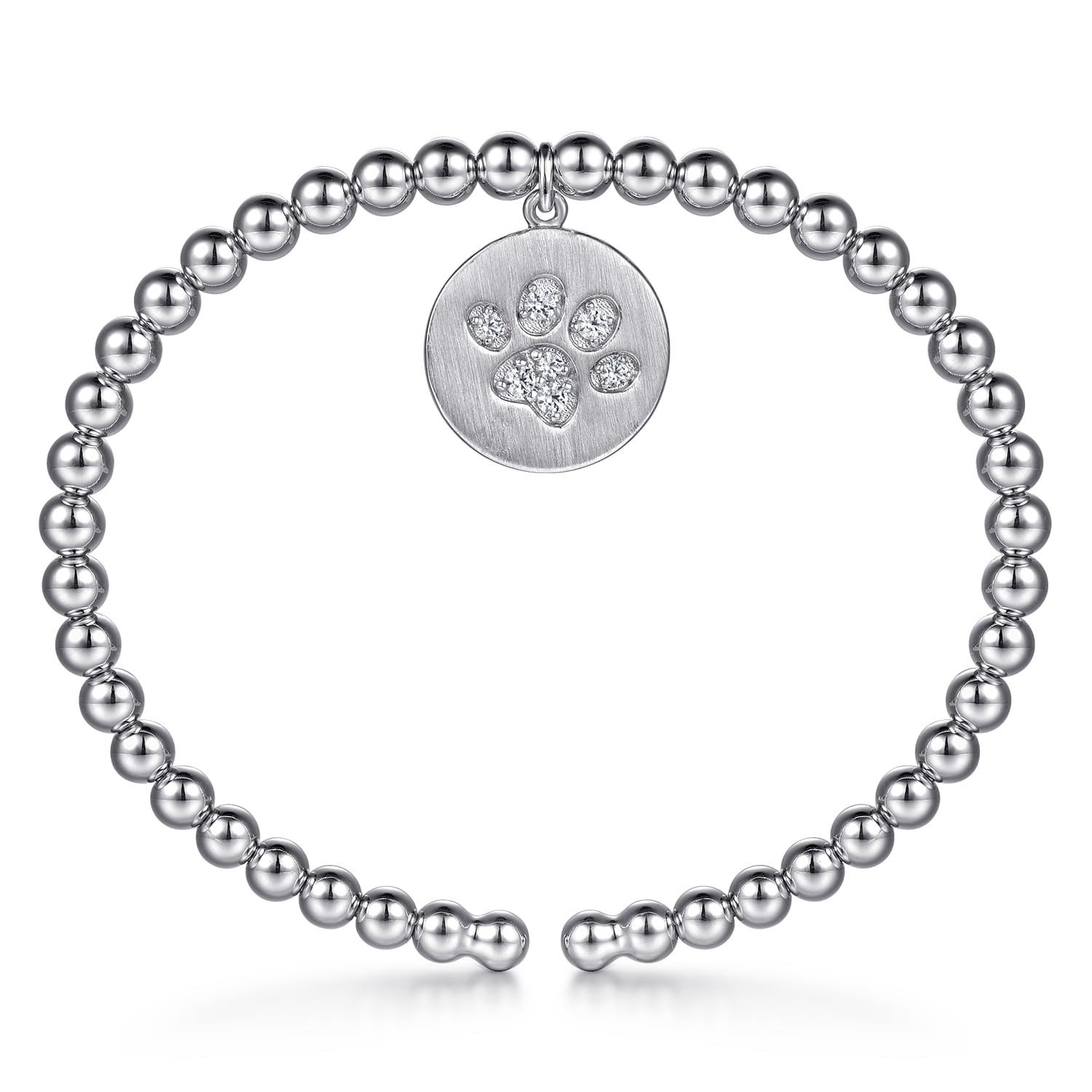 925 Sterling Silver Bujukan Beaded White Sapphire Paw Charm Bangle Bracelet - Shot 3