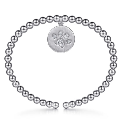 925 Sterling Silver Bujukan Beaded White Sapphire Paw Charm Bangle Bracelet