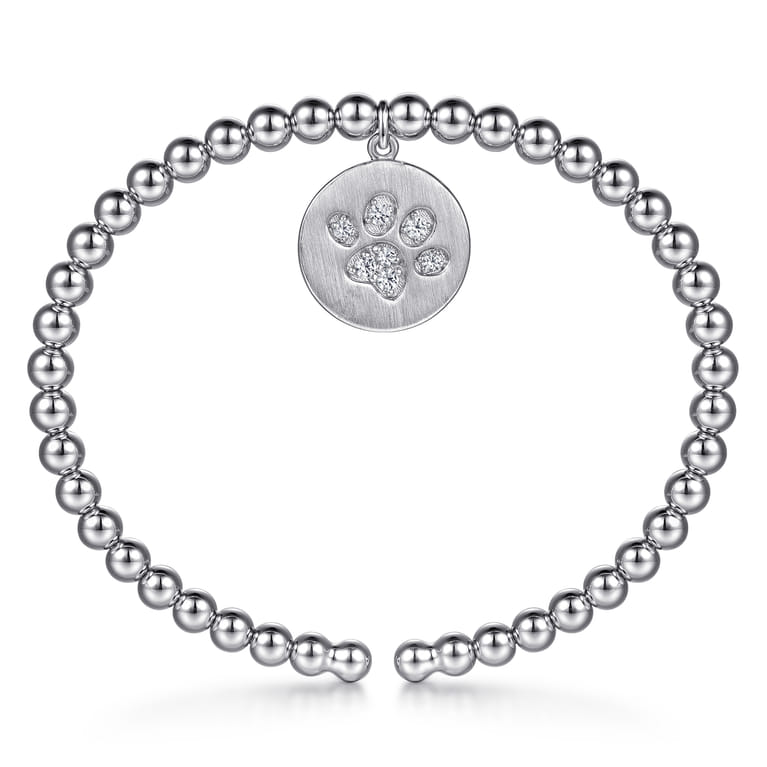925 Sterling Silver Bujukan Beaded White Sapphire Paw Charm Bangle Bracelet - Shot 3