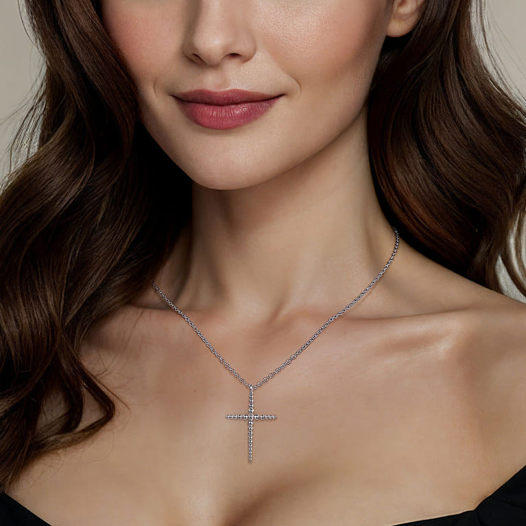 925 Sterling Silver Bujukan Beads Cross Pendant Necklace - Shot 4