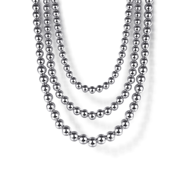 925 Sterling Silver Bujukan Beads Three Layered Necklace - Shot 1