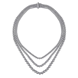 925 Sterling Silver Bujukan Beads Three Layered Necklace