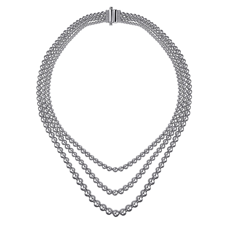 925 Sterling Silver Bujukan Beads Three Layered Necklace - Shot 2