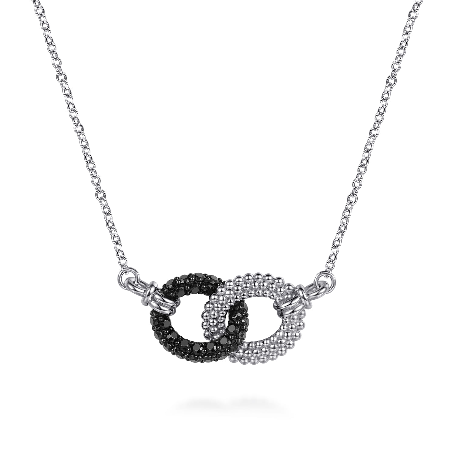 925 Sterling Silver Bujukan Beads and Black Spinel Interlock Pendant Necklace - Shot 1