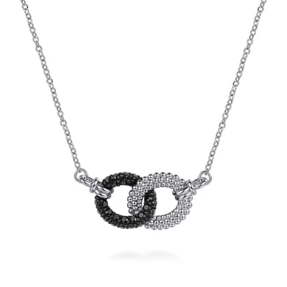 925 Sterling Silver Bujukan Beads and Black Spinel Interlock Pendant Necklace