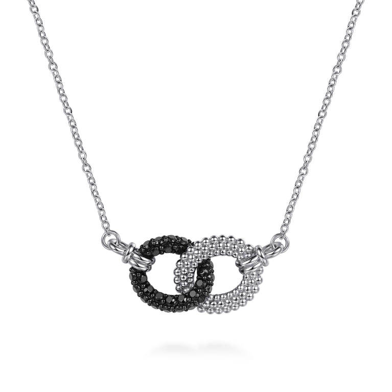 925 Sterling Silver Bujukan Beads and Black Spinel Interlock Pendant Necklace - Shot 1